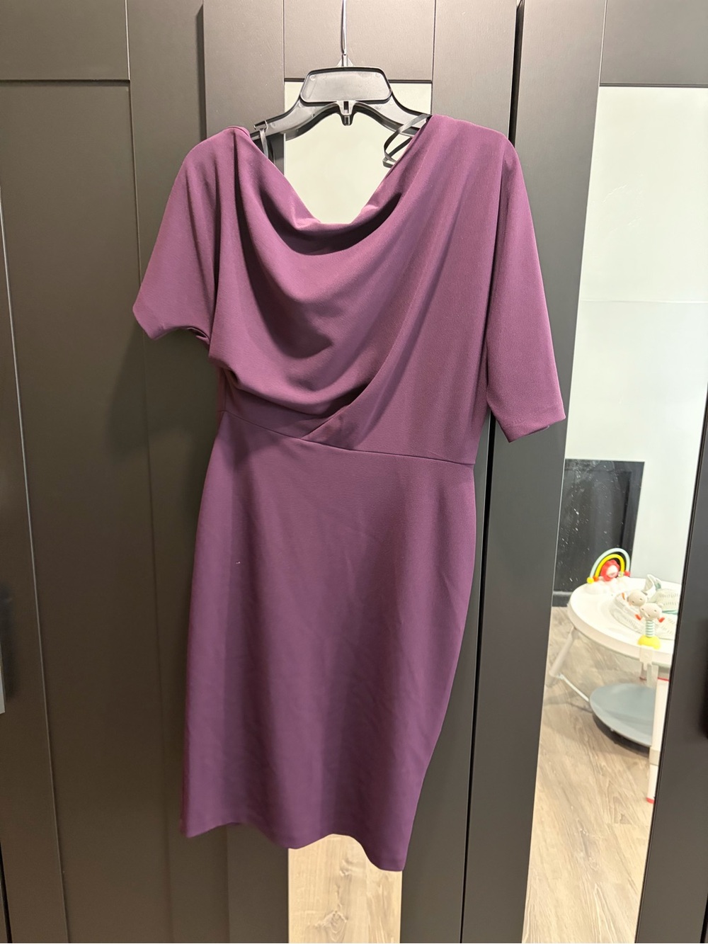 Betsy & Adam Rich Plum Draped Neck Midi Dress
